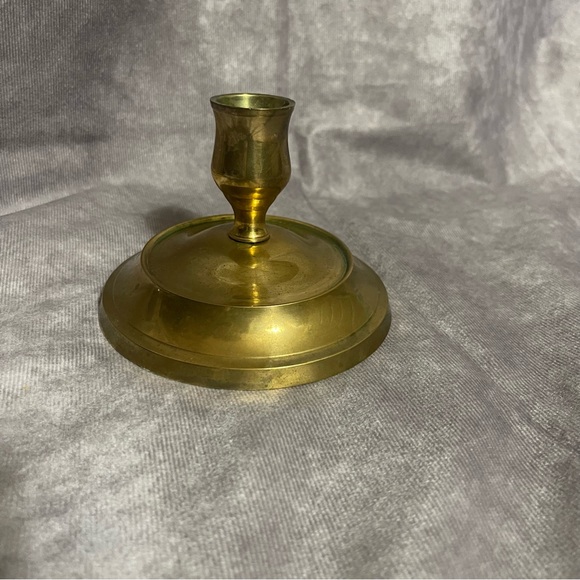 Vintage Large Round Base Brass Taper Candlestick Holder 3-1/2” T 5” W - Picture 1 of 4